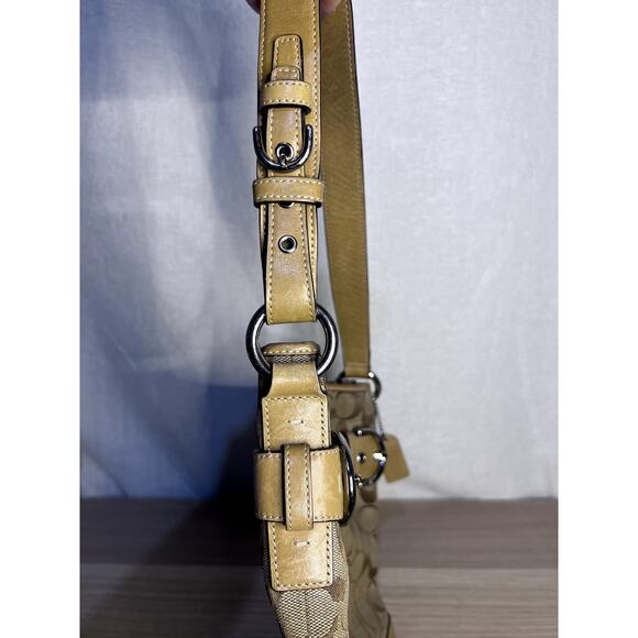 Coach Signature C Beige Tan Leather Logo Canvas Shoulder Bag Purse - Picture 6 of 11